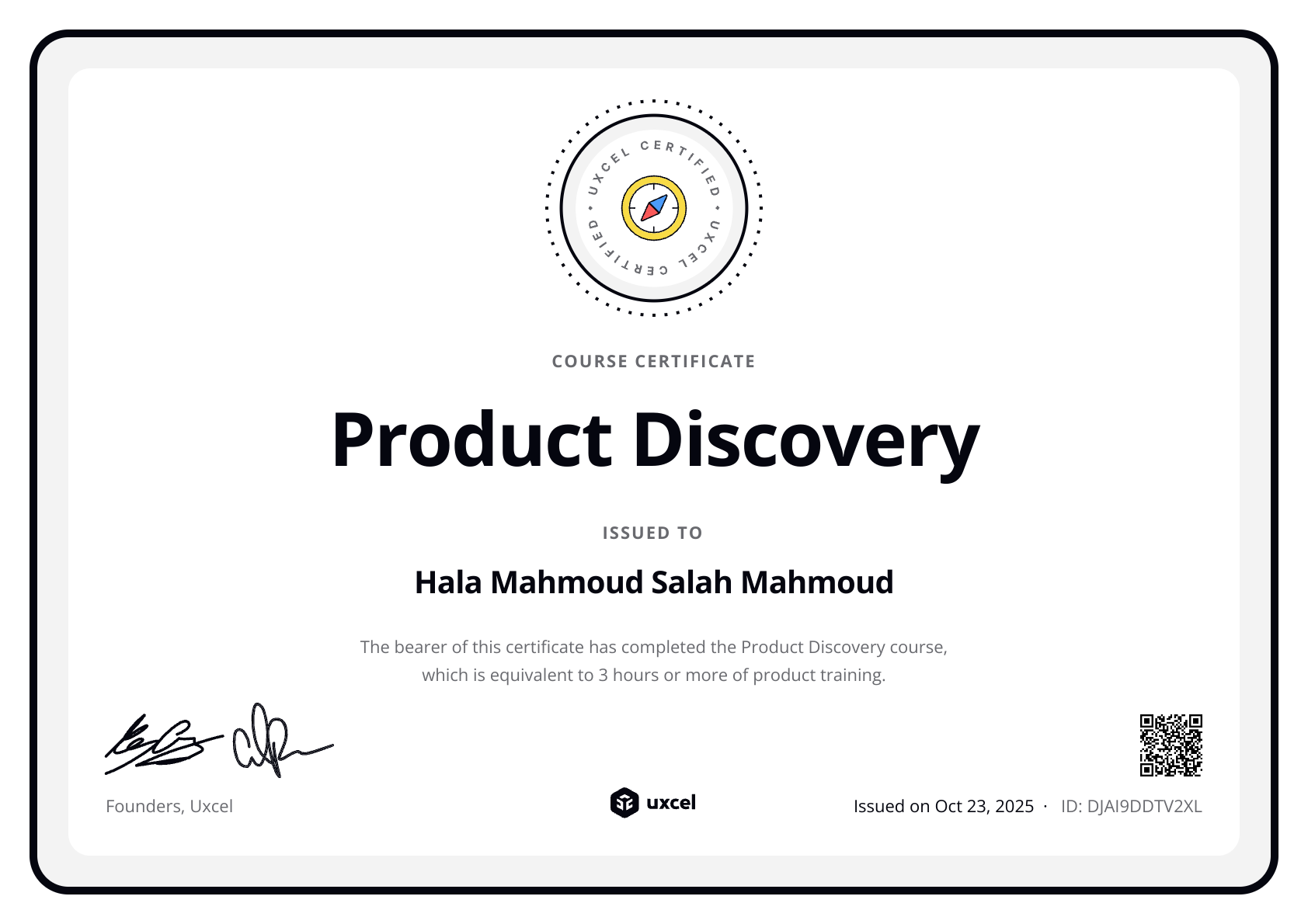 Hala Hemaya's certificate